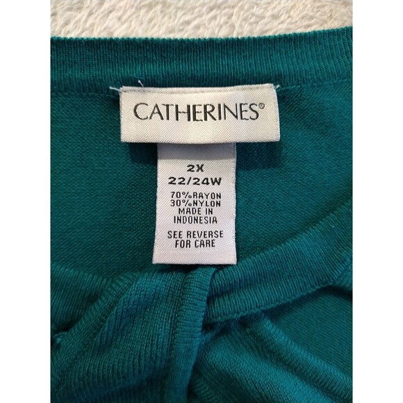 Catherines Sweater Women's 2X 22/24W Green 3/4 Sleeve Knit Stretchy - Picture 3 of 9
